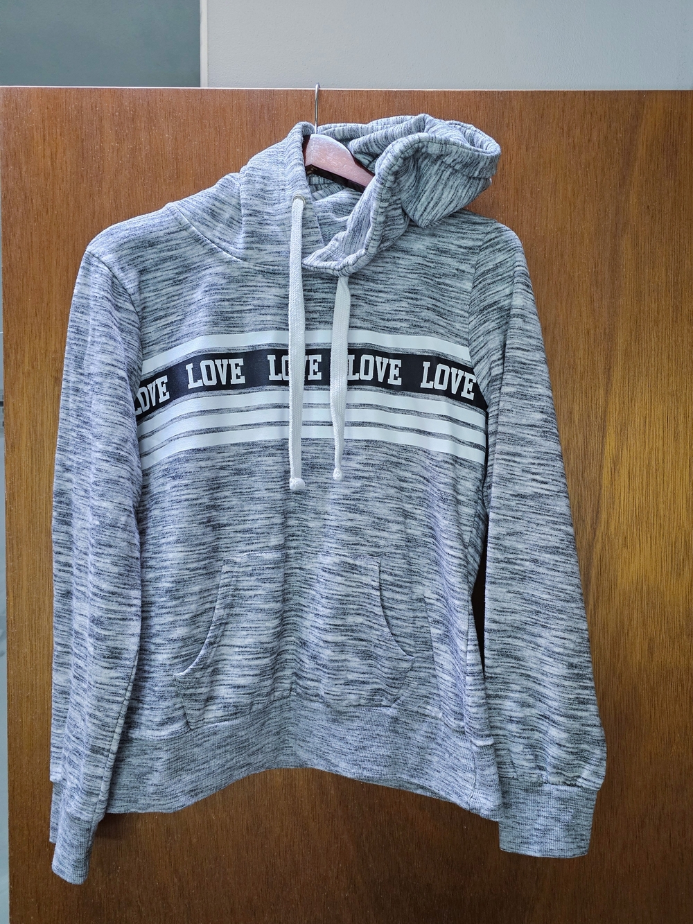 Reflex Gray 'LOVE' Stripe Hooded Sweatshirt